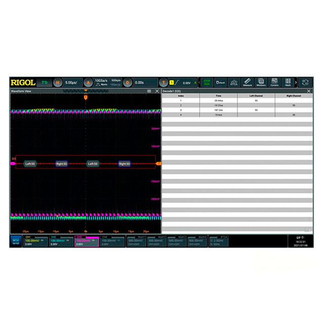 Опция анализа и запуска по шинам I2S DS70000-AUDIOA