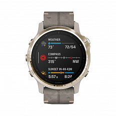 Часы c gps  Garmin Fenix 6S Sapphire золотистый с серым кожаным ремешком